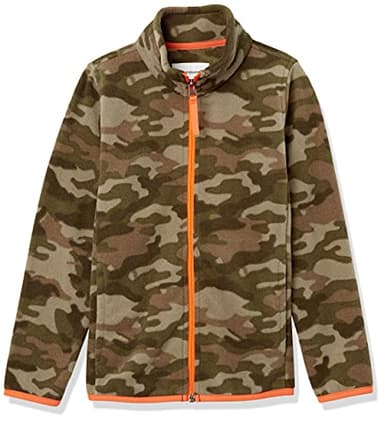 Amazon Essentials Boys' Polar Fleece Full-Zip Mock Jacket, Green Camo Print, Medium - Image 1