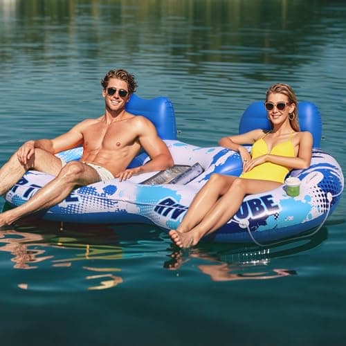 JOSEN Inflatable River Tube Float - 2 Person Heavy Duty River Float, Pool Floats Adult, Lake River Floats Water Tubes for Floating with Removable Cooler & Cupholders for Summer Relaxation - Image 1