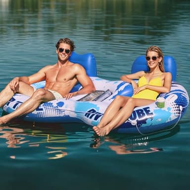 JOSEN Inflatable River Tube Float - 2 Person Heavy Duty River Float, Pool Floats Adult, Lake River Floats Water Tubes for Floating with Removable Cooler & Cupholders for Summer Relaxation - Image 1