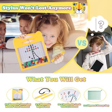 Magnetic Drawing Board for Kids, Toddler Magnet Doodle Board with 2 Pens, Magnetic Dot Art, Fine Motor Skills Toys, Airplane Travel Essentials Toys for Boys Girls (Yellow Cat) - Image 5