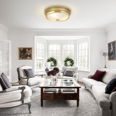 Rosient Close to Ceiling Light Fixture, 16 Inch Large Flush Mount Ceiling Light with Frosted Glass Shade, 3-Light Modern Country Gold White Ceiling Lamp for Kitchen Bathroom Hallway Entryway Foyer - Image 7
