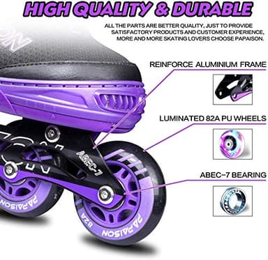 PAPAISON Adjustable Inline Skates for Kids and Adults with Full Light Up Wheels, Outdoor Roller Skates for Girls and Boys, Men and Women - Image 6