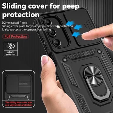 for Samsung Galaxy A15 5G Case with Slide Camera Cover HD Screen Protector [Military Grade 16ft. Drop Tested] Magnetic Ring Holder Kickstand Protective Phone Case for Galaxy A15 5G 2024, Black - Image 3