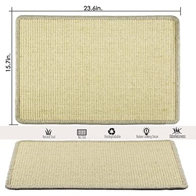 Pethave Cat Scratcher Mat, 23.6x15.7' Natural Sisal Scratching Pad with Velcro Tape, Stick on Floor and Wall Cat Scratch Mat Protects Carpet and Sofa - Image 2