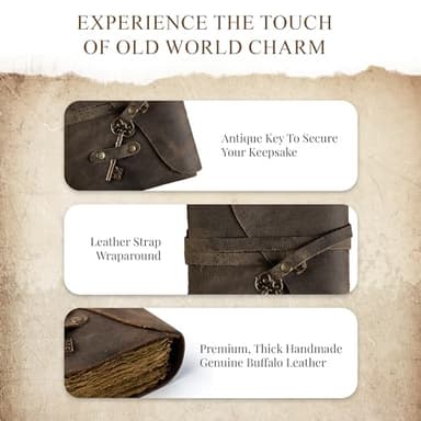 Vintage Leather Journal Lined Pages with Key - Antique Handmade Deckle Edge Vintage Paper Leather Bound Journal - Book of Shadows Journal - Leather Sketchbook - Drawing Journal - Great Gift - Image 5