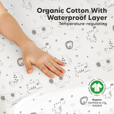 2-Pack Pack and Play Sheets, Waterproof Mini Crib Sheets Fitted - Organic Cotton Pack N Play Sheets for Graco Pack and Play Mattress, Playard Baby Crib Sheets, Neutral for Boy,Girl,Toddler(KeaSafari) - Image 3