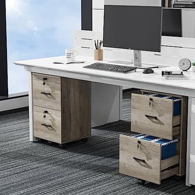 VINGLI 2 Drawer File Cabinet with Lock, Wood Rustic Gray Filing Cabinet for Letter Size File Folders with Tabs, Under Desk Rolling File Cabinets for Home Office, Mobile File Organization Printer Stand - Image 2