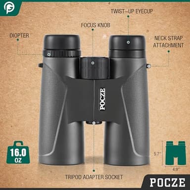 Binoculars for Adults, 12x42 Waterproof and Durable Binoculars with Multi-Coated Optics and Protective Rubber Armor, Lightweight Binocular for Bird Watching, Outdoor Sports, Hunting, Travel-Gray - Image 2