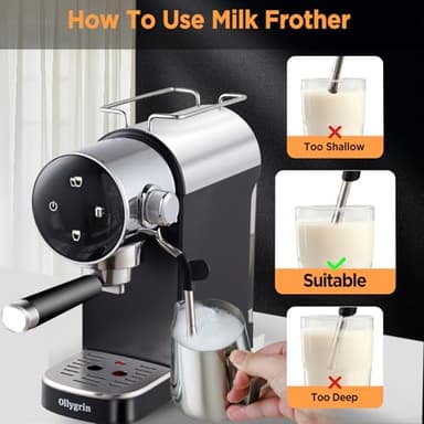 Ollygrin Espresso Machine,15 Bar Semi-Automatic Espresso Maker with Milk Frother,Touch Screen Black Stainless Steel Coffee Machine with 40oz Removable Water Tank,Cappuccino,Latte,Americano for Home - Image 6