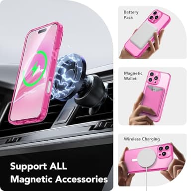 CAPRARO Magnetic Compatible with iPhone 16 Pro Case, Upgraded [Full Camera Protection] [Compatible with MagSafe] Protective Translucent Matte Women Girl Phone Case Cover, Clear Neon - Image 3