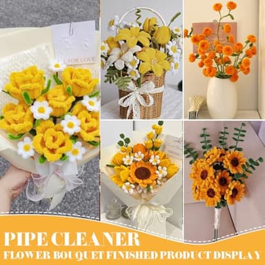 620 Pieces Pipe Cleaners Craft Set, 600 Pcs Chenille Stems with 20 Pcs Flower Stems, Craft Supplies Bulk for DIY Art and Craft Projects Creative Gift Wrapping Party Decorations(Golden Yellow Series) - Image 7