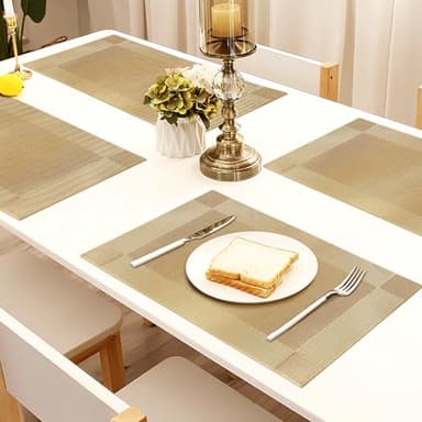 Placemats Set of 6, Place Mats for Kitchen Dining Table, Heat-Resistant Anti-Skid Stain Washable PVC Table Mats, Easy to Cleaning Woven Vinyl Dinner Mats - Image 7