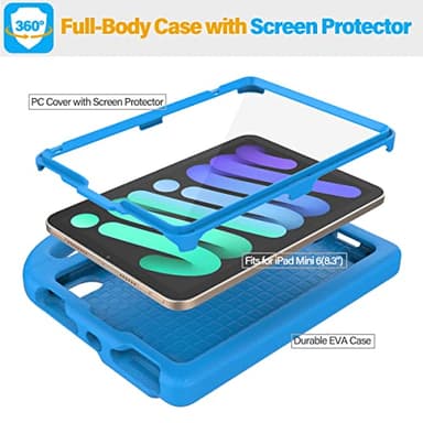 SUPLIK Kids Case for iPad mini 7 (A17 Pro) 2024 & iPad mini 6 2021, 8.3-inch iPad mini 6th/7th Generation Case with Screen Protector, Durable Shockproof Kids Cover with Handle Stand, Blue - Image 6