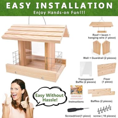 Bird Feeders for Outdoors Hanging - Cardinal Bird House Feeder, Wooden Large Bird Feeder with Suet Holder for Outside, Wild, Outdoors Hanging Pole - Image 7