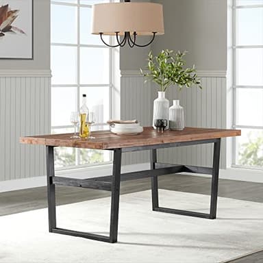 Walden Dining Table, Rustic Chestnut Finish, Urban Industrial Farmhouse Style, Cedar Top, Seats 6, Dimensions 72"W x 34"D x 30"H, Sleek Black Legs, Perfect for Family Dinners and Entertaining - Image 4