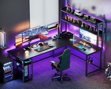 ODK L Shaped Gaming Desk with Hutch, Computer Desk with Storage Shelves, 66" L Shaped Desk for Home Office, Corner Desk with Headphone Hook, Black - Image 2