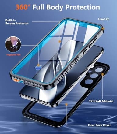 Temdan Designed for Samsung Galaxy S25 Case Waterproof, Built-in Lens & Screen Protector Military Shockproof Dropproof IP68 Underwater Full Body Phone Case for Galaxy S25 5G 6.2"-LightBlue (2025 - Image 4