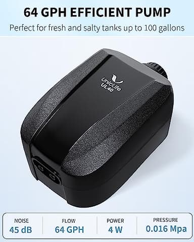 Uniclife 64 GPH Aquarium Air Pump with Dual Outlets Adjustable Quiet Fish Tank Air Pump with Air Stone Airline Tubing Check Valve and Connector Accessories for 10-100 Gallon Fish Tank - Image 3