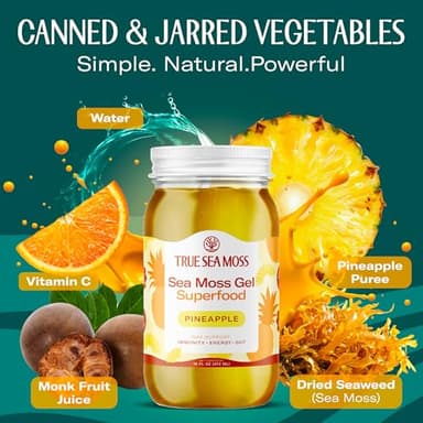 TrueSeaMoss Sea Moss Gel – Made in USA – Wildcrafted Seamoss, Fresh Fruits & Jarred Vegetables – Pineapple, Pack of 1 (Labels may Vary) - Image 2
