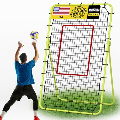 CHAOBING 7x4 FT Volleyball Rebounder Net, 5-Angle Adjustable with Steel Frame & High-Tension PE Netting, for Lacrosse, Baseball, Soccer Practice Perfect for Setting, Spiking, and Bumping (Green)