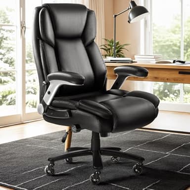 VITESSE 600lbs Big and Tall Office Chair with Flip up Armrest, Large Heavy Duty with Ergonomic Lumbar Support, Executive Office Chair for Heavy People with Quiet Rubber Wheel (Black) - Image 2