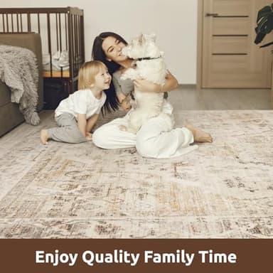 AMOAMI-Area Rug 8FT X 10FT Rugs for Living Room-Vintage Soft Beige Rugs for Bedroom-Non Slip Carpet-Washable Rug for Dining Room Living Room Bedroom Office Under Table - Image 8