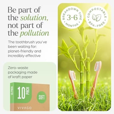 VIVAGO Bamboo Toothbrushes Bulk Soft Bristles (50 Pack) - Eco-Friendly, Natural Wooden Toothbrush - Image 6
