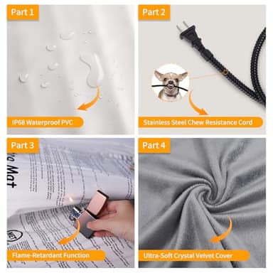 Toozey Small Pet Heating Pad, 6 Adjustable Temperature Dog Cat Heating Pad with Timer, Waterproof Heated Cat Bed with Chew Resistant Cord, Indoor Electric Pet Heated Mat 18x16in - Image 5