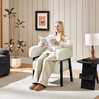 Yaheetech Corduroy Barrel Accent Chair Set of 2, Modern Upholstered Armchair with Solid Wood Legs, Cozy Leisure Chair with Pocket Coiled Seat for Living Room, Bedroom, Reading Nook Beige - Image 6