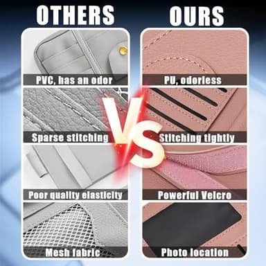 Peisicne Visor Organizer, Pink Sunglass Holder For Car, Sunvisor Organizers with Multiple Pockets and Picture Frame, Essential Car Interior Accessories for Women and Men - Image 7