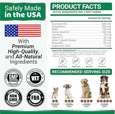 YUMA'S Hemp Hip and Joint Supplement for Dogs - Glucosamine for Dogs - 170 Joint Pain Relief Chews - Chondroitin, MSM - Hemp Oil - Advanced Canine Health Supplement - Mobility Support Treats - Image 6