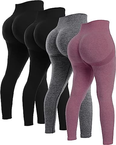 NORMOV 4 Piece Butt Lifting Workout Leggings for Women, Seamless Gym Scrunch Booty Lifting Sets(2Black/Grey/Burgundy, L) - Image 1