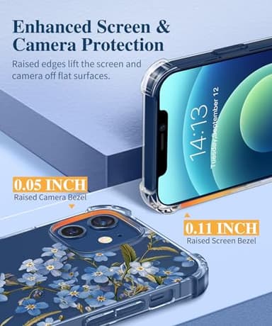 GVIEWIN for iPhone 12 Case and iPhone 12 Pro Case with Screen Protector + Camera Lens Protector, Clear Floral Flexible TPU Shockproof Women Girls Flower Phone Case 6.1"(Aconite/Blue) - Image 5