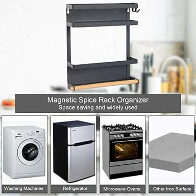 Refrigerator Shelf Organizer Magnetic Paper Towel Holder Kitchen Fridge Spice Rack Storage Spice Jars Holder(Black) - Image 7