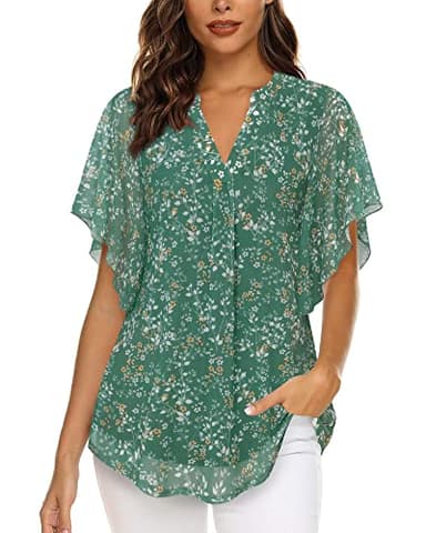 Timeson Summer Blouses for Women 2023,Tunic Tops for Women Loose Fit Ladies V Neck Short Sleeve Tops 2023 Casual Dressy Business Casual Clothes Elegant V Neck Flowy Office Work Shirts Mist Green XL - Image 2