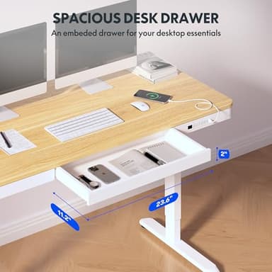 FLEXISPOT 55" Electric Standing Desk with Drawers, Quick Assembly Home Office Sit Stand Desk with Storage, USB Charging, Computer Desk for Home Office (Maple Top + White Adjustable Frame, Comhar) - Image 8