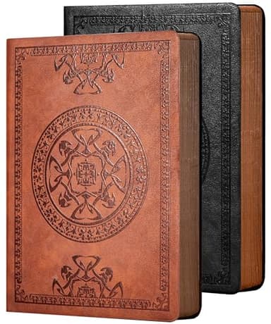 2 Pack Leather Vintage Journal for Men Soft Cover Lined Pages Notebook 180 Lay Flat for Writing Travel Diary, 5.7'' x 8.3'', Black, Brown - Image 1