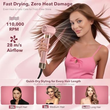 Mythsight StyleVibe™ 6-in-1 Air Styler, Hair Dryer & Blow Dryer Brush with Auto Wrap Curl L/R, Fast Drying, Smooth Blowouts, Root-Lift Volume, No Heat Damage Frizz-Free Thermal Brush with Travel Bag - Image 3