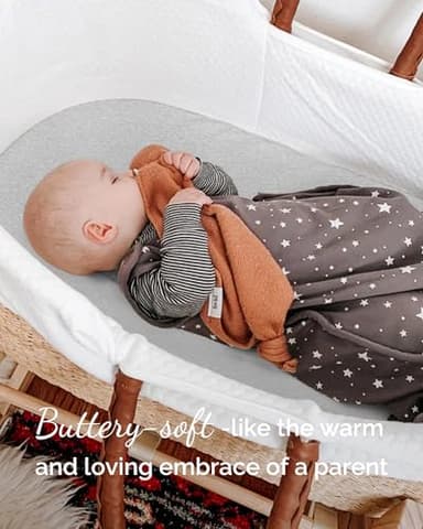 TotCare Bedside Sleeper Bassinet Sheets 35x20 for MiClassic, Milliard Bassinet and Large Bedside Sleepers - Buttery Soft, Premium Stretchy Jersey Knit Sheets - Navy + Grey + Cloud, 3 Pack - Image 3