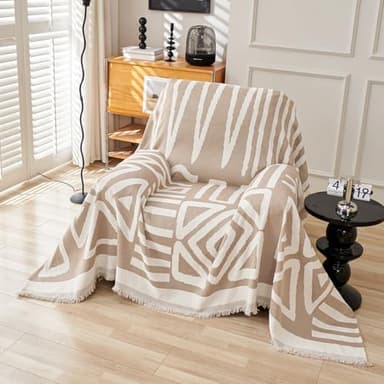 VClife Boho Armchair Couch Cover, Anti-Slip Chenille Sofa Cover for 1 Cushion Couch Sofa, Modern Khaki Jacquard Couch Covers for Dog Kid Versatile Furniture Sofa Protector 71"X90"' - Image 1