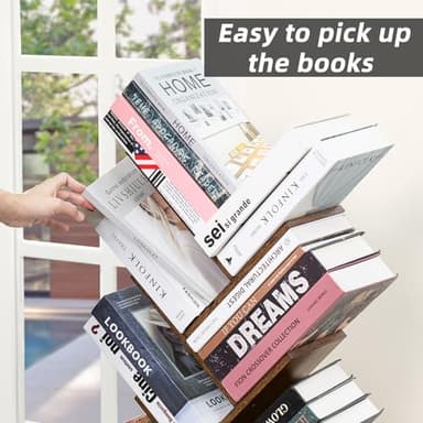 SHEEPAM 10 Tier Tree Book Shelf, Floor Standing Wood Bookshelf for Narrow Space, Storage Organizer Bookshelves for Books/CDs/Magazine, Bookcase with Shelves for Home Office, Living Room - Brown - Image 8