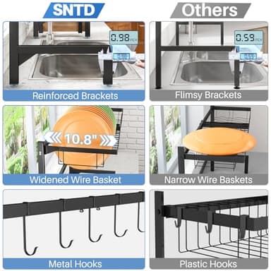 Over The Sink Dish Drying Rack - Adjustable Dish Rack for Kitchen Counter, Metal (Black) - Image 4