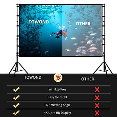 TOWOND Projector Screen and Stand, 120 inch Outdoor Projection Screen, Portable 16:9 4K HD Rear Front Movie Screen with Carry Bag Wrinkle-Free Design for Home Theater Backyard Cinema - Image 2