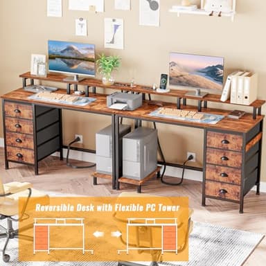 Furologee 47" Computer Desk with 4 Fabric Drawers & Monitor Stand, Gaming Desk with Power Outlets - LED Lights, Home Office Space-Saving Study Table for Bedroom Small Spaces (Rustic Brown) - Image 7