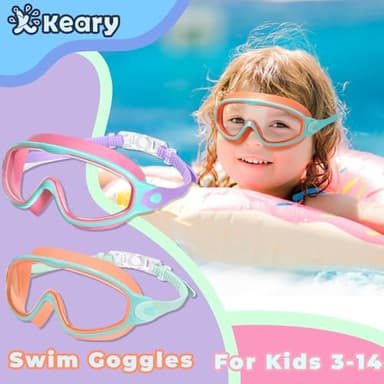 Keary 2 Pack Swim Goggles for Kids 6-14 8-14 Kids Swimming Goggles Age 3-15 4-7 4-16 8-12 For Boys Girls Youth Toddler Children Pool Water Goggle Anti Fog UV Protection Clear Wide View Waterproof - Image 2