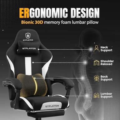 GTRACING Gaming Chair Ergonomic Office Chair with Foot Rest & Pocket Spring Cushion, High Back Computer Desk Chair with Headrest & Lumbar Support, Breathable Fabric Game Chair for Adults, Coal-Black - Image 5
