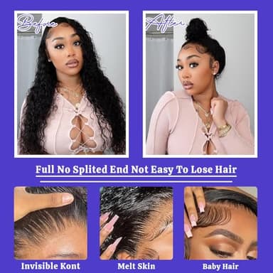 RJAOB Deep Wave 360 Lace Front Wigs Human Hair 28 Inch Invisi Strap HD Full Lace Front Wigs Human Hair Pre Plucked with Drawstring 180 Density Curly Wig 360 Glueless Lace Frontal Wigs for Women - Image 8