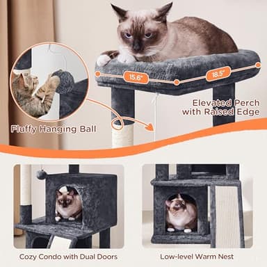 Yaheetech Cat Tree for Indoor Pets, 36in Tower Condo w/Extra Large Perch, Scratching Posts, Board, Dangling Ball, Play Structure for Kittens & Adult Cats - Image 4