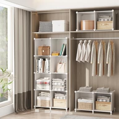 AWTATOS Cube Storage Organizer, Storage Cubes Shelves Bookshelf, 6 Cube Closet Organizers and Storage, DIY Stackable Plastic Clothes Organizer Shelving for Bedroom, Home, White - Image 5