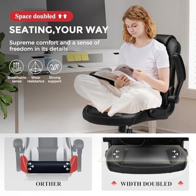 GTRACING Office Computer Gaming Chair Ergonomic Desk Chair for Adults with Lumbar Support Flip-Up Arms Adjustable Height Swivel Wheels PU Leather Executive Design for Short People Use, Black - Image 4